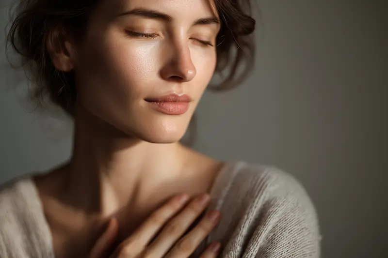 Woman experiencing psychosomatic symptoms including chest tension and emotional distress. When Traditional Therapy Is Not Enough