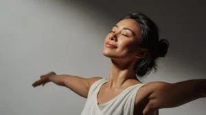 Person showing quiet strength and relief after a therapy session, symbolizing that seeking help is an act of courage